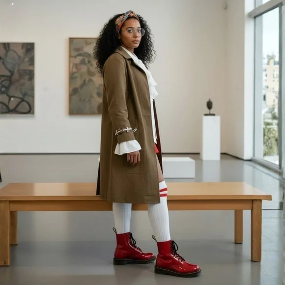 Vintage 70s A Line Trench Coat White Piping Indie Sleaze M - Picture 3 of 11